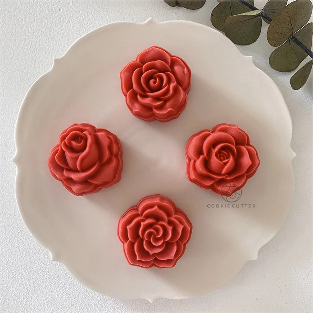 4Pcs/Set Rose Shape Mooncake Mold Baking Tools