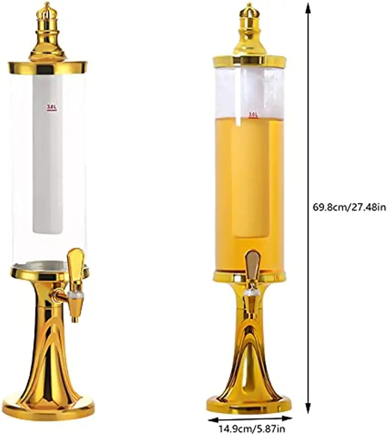 3L Beer Tower Dispenser with LED Colorful Shinning Lights & Ice Tube