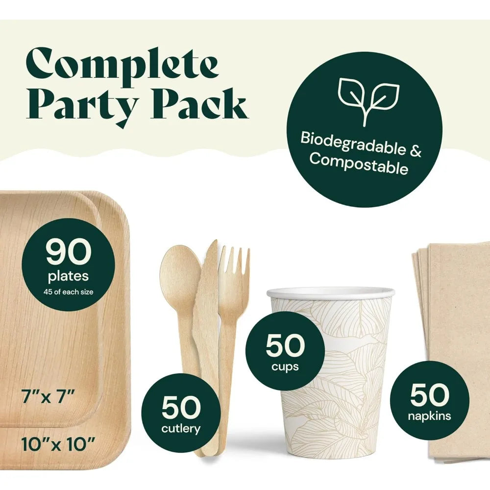 340 Pcs Bulk Pack Tableware for 45 Guests - 100% Biodegradable