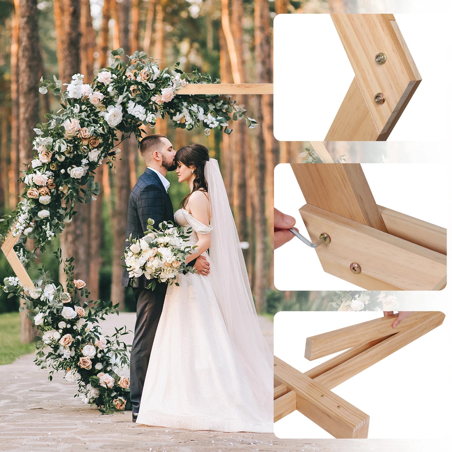 Wooden Hexagon Flower Arbor Ceremony Archway Decor