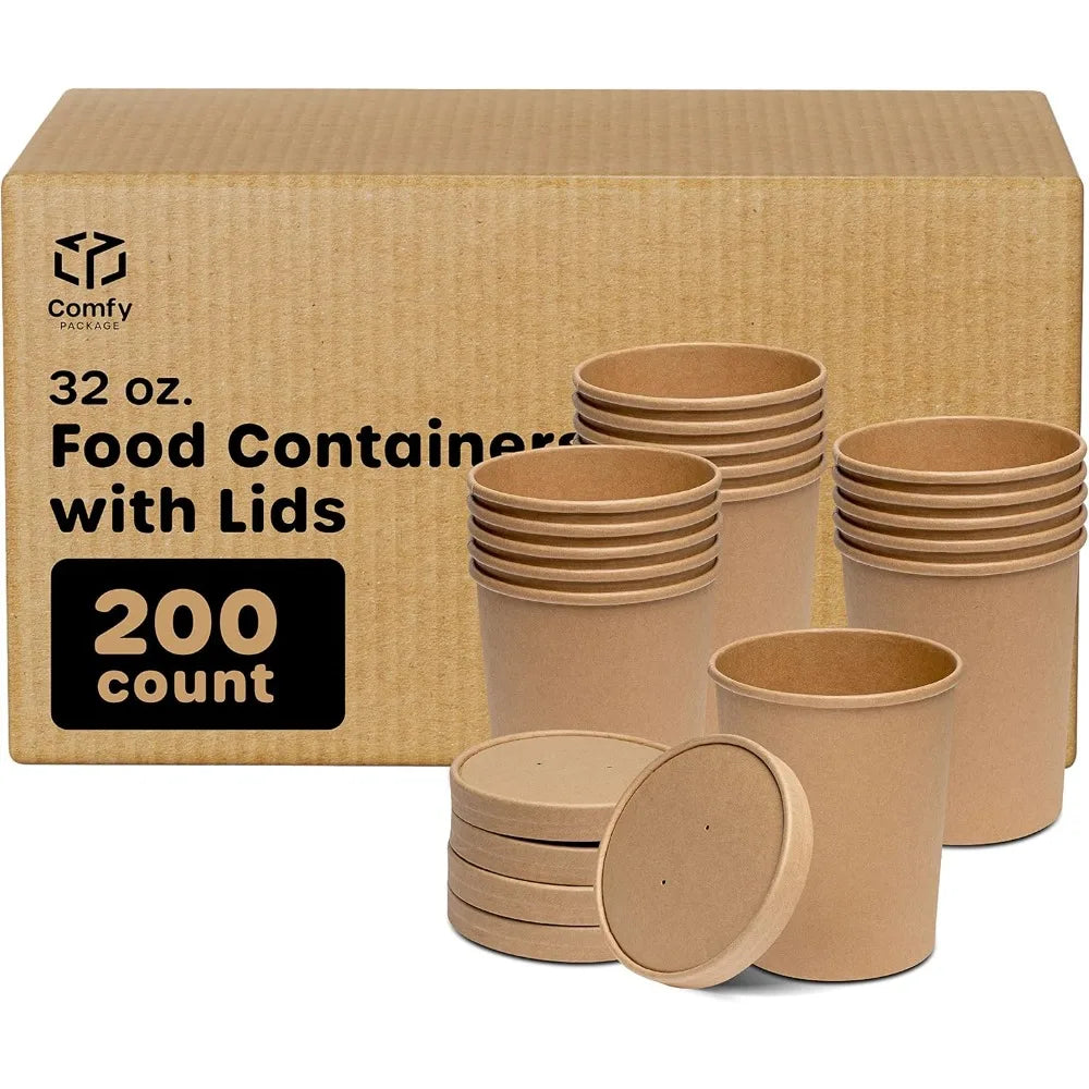 200-32 oz. Paper Food Containers W/ Vented Lids