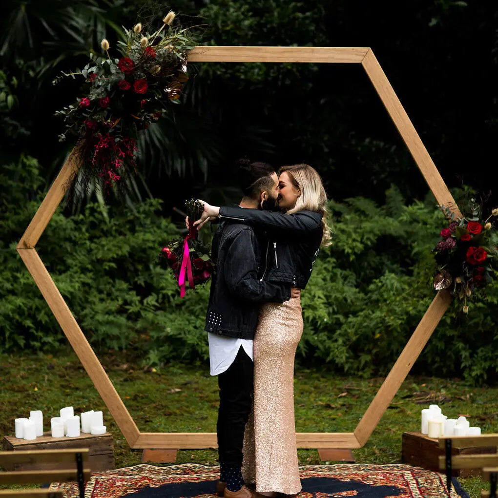 Wooden Hexagon Flower Arbor Ceremony Archway Decor