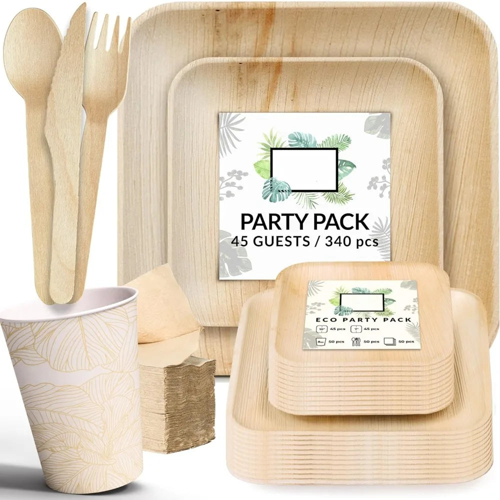 340 Pcs Bulk Pack Tableware for 45 Guests - 100% Biodegradable