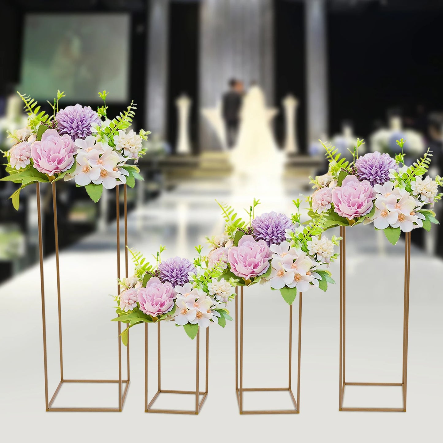 4Pcs Tall Gold Wedding Backdrop Flower Vase Stand