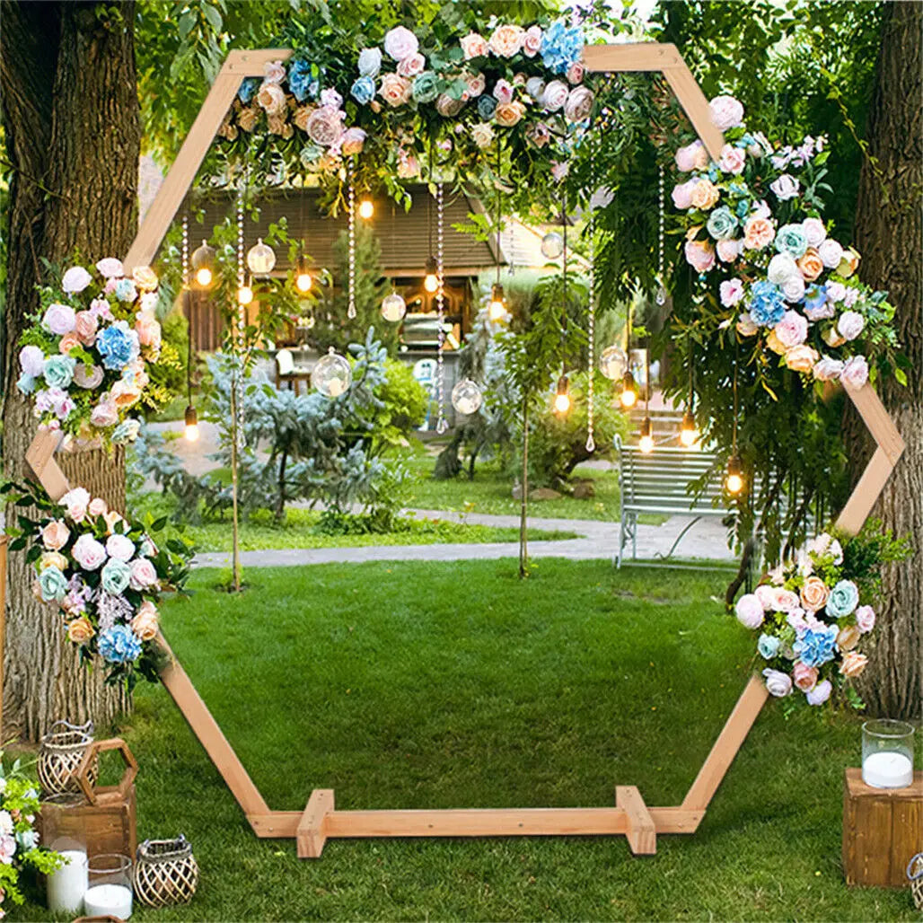 Wooden Hexagon Flower Arbor Ceremony Archway Decor