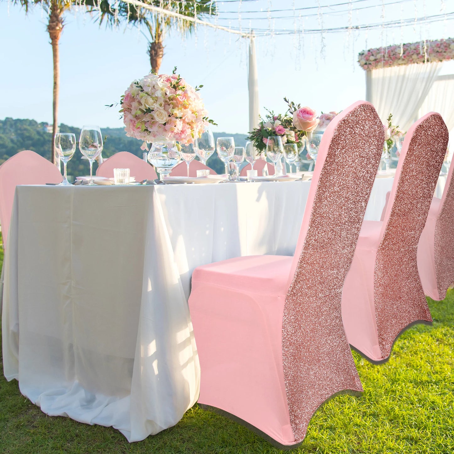 10/50/100PCS CHAIR COVERS Great for Wedding Decor White/Pink