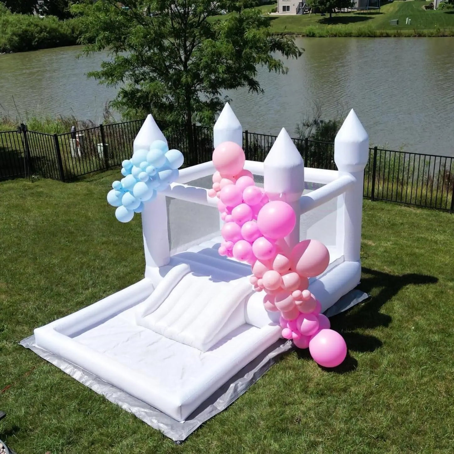 Inflatable White Bounce House Castle Ball Pit & Air Blower