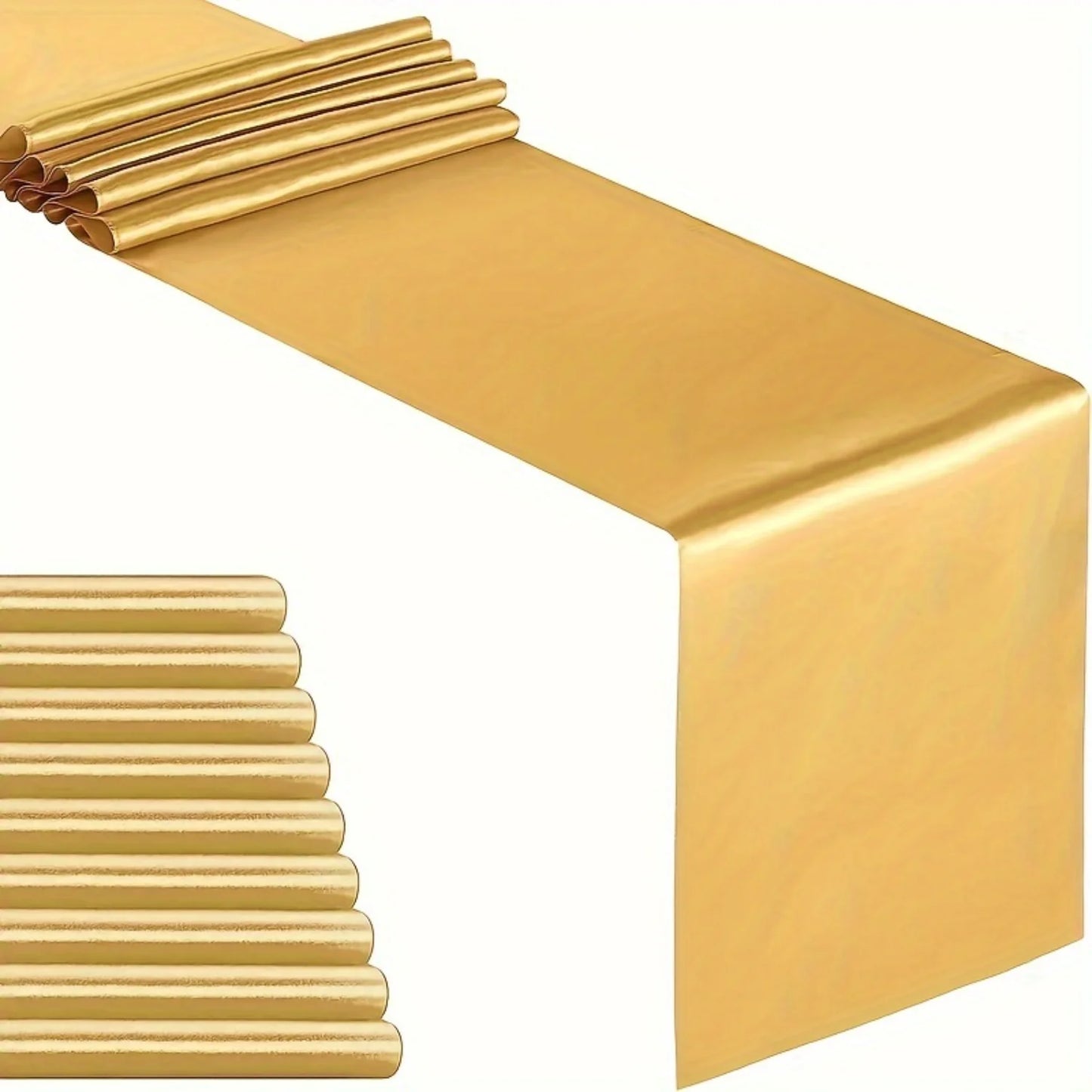 10pcs Luxurious Golden Satin Table Runners