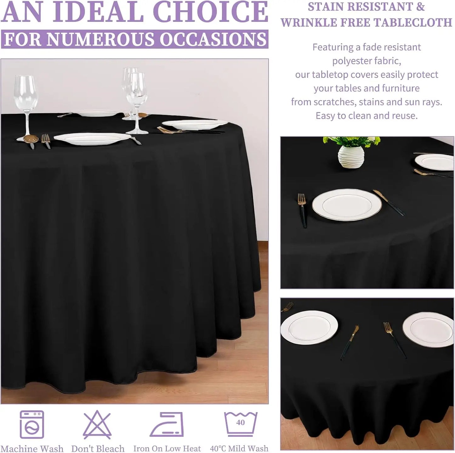 10 Pack Black Round Tablecloth 120 Inch