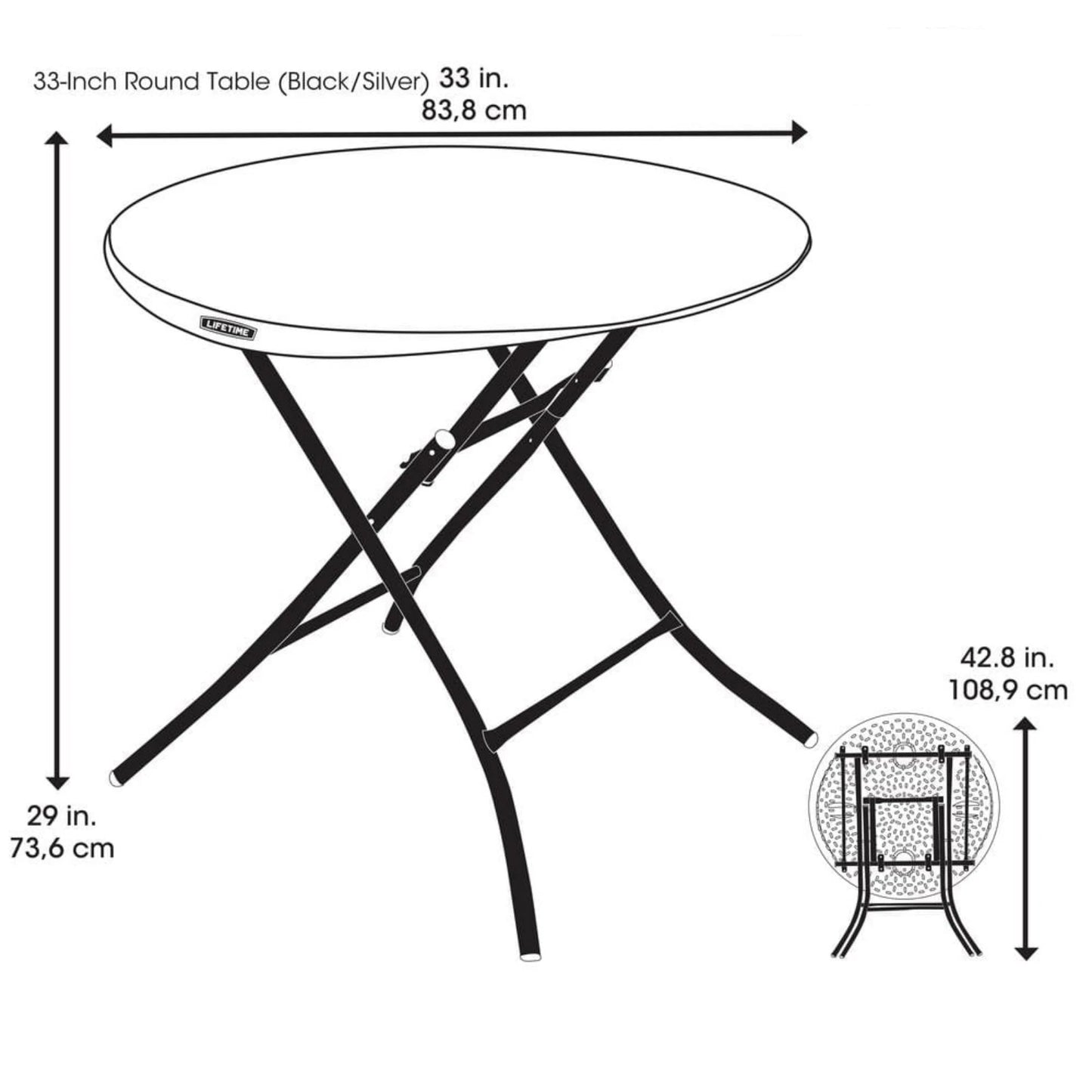 33 in. Round Plastic Portable Folding Bar Table