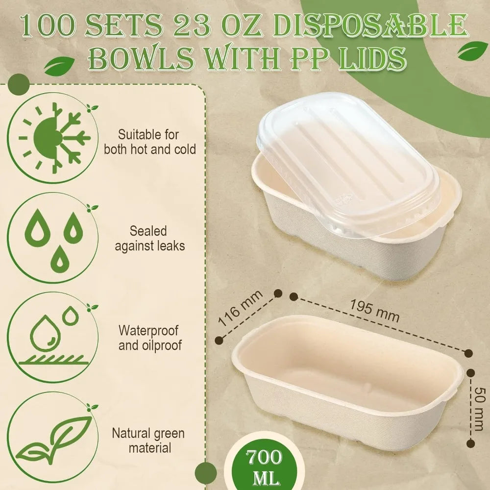 100 Disposable Food Containers w/Lids