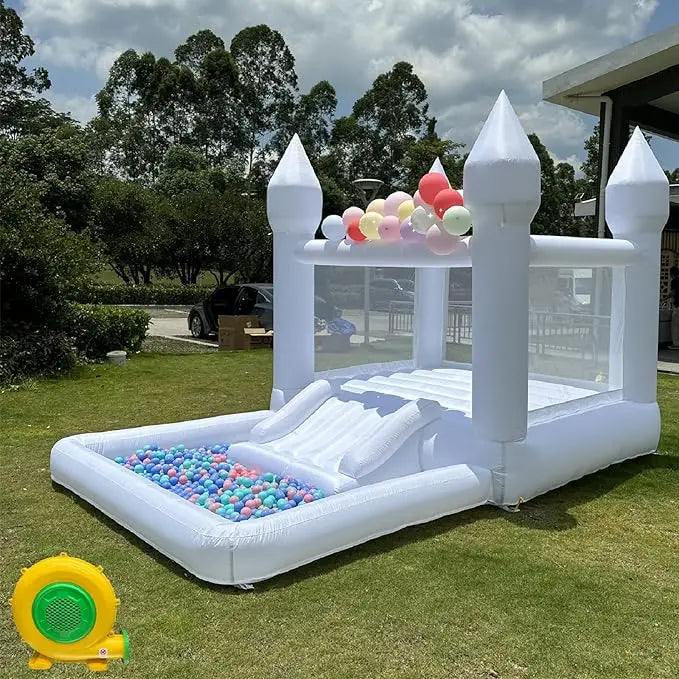 Inflatable White Bounce House Castle Ball Pit & Air Blower