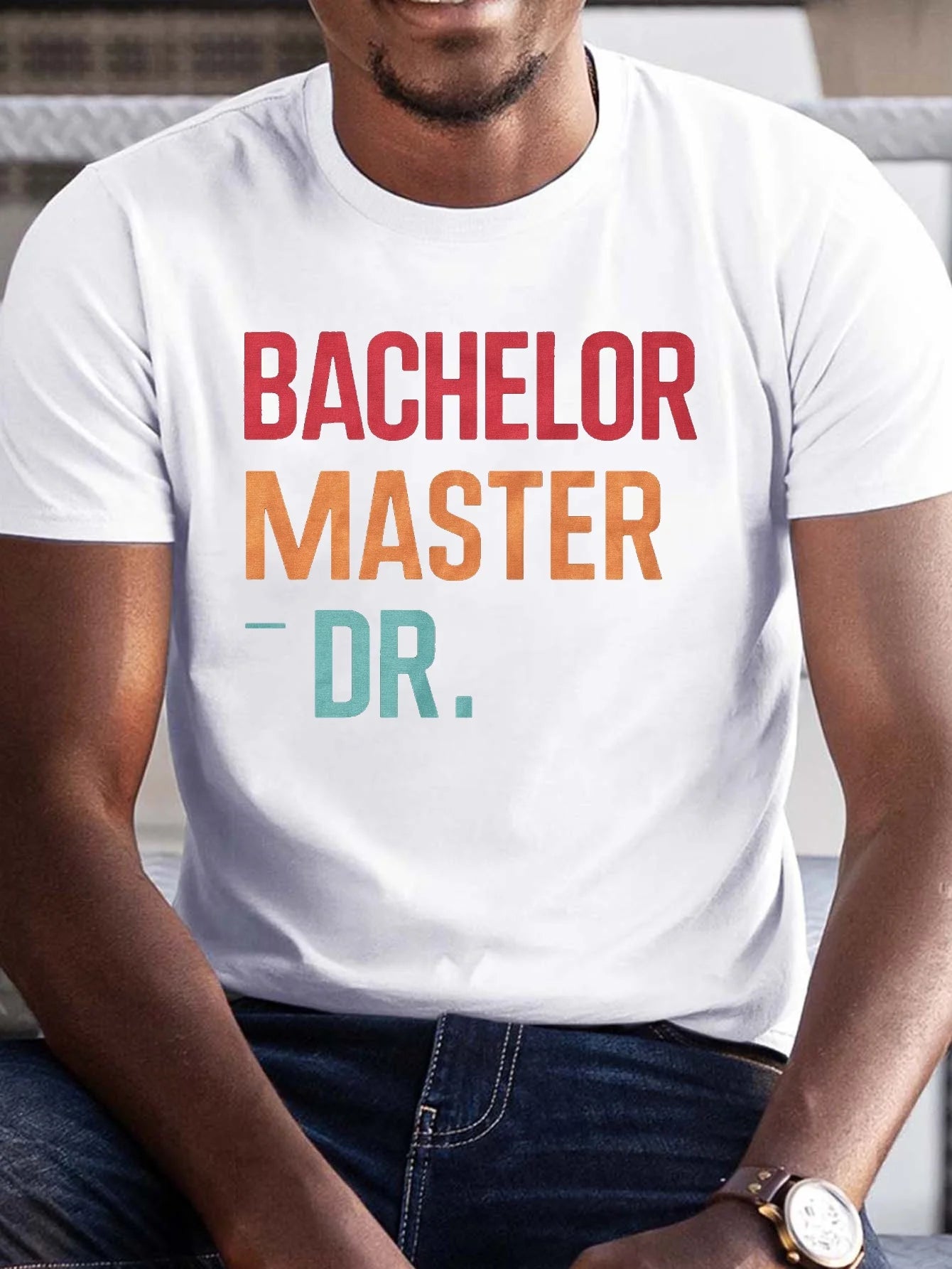 BACHELOR MASTER DR Print Short Sleeve Cotton T-Shirt For Men