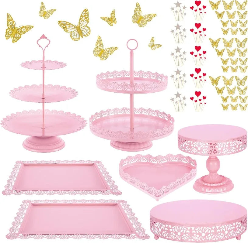 113 Pcs Pink Dessert/Cake Table Set-Metal Display