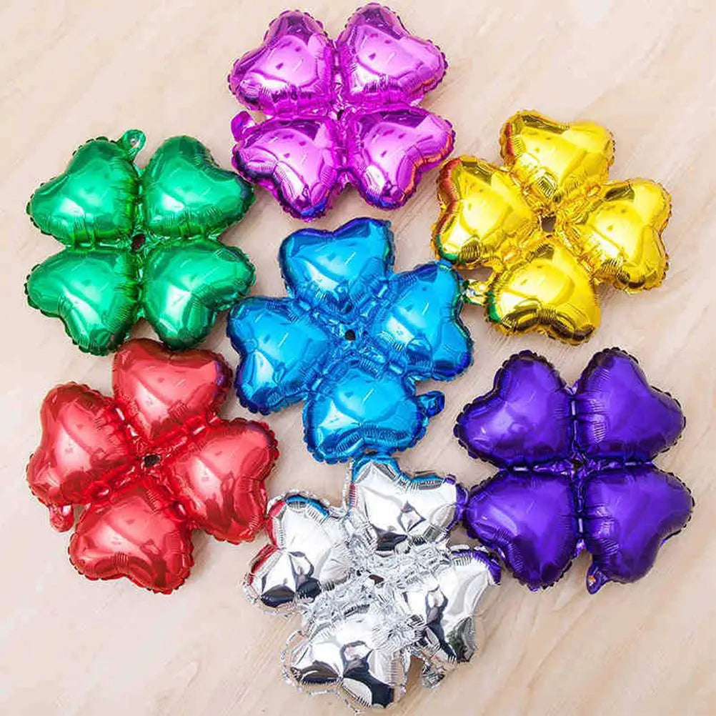 50Pcs Heart Shape Four Leaf Clover Foil Balloons