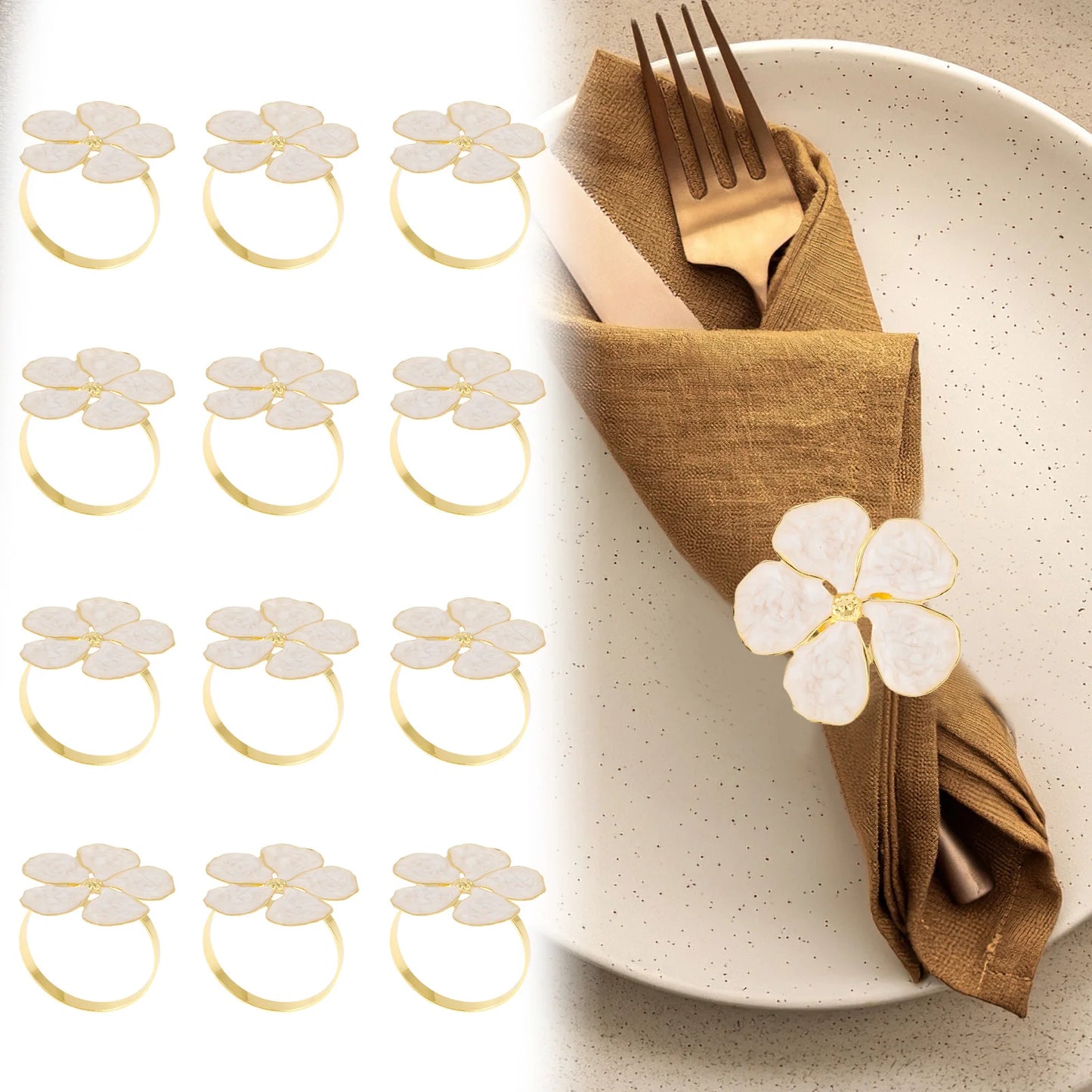 12Pcs Napkin Holder Rings Set  White Flower