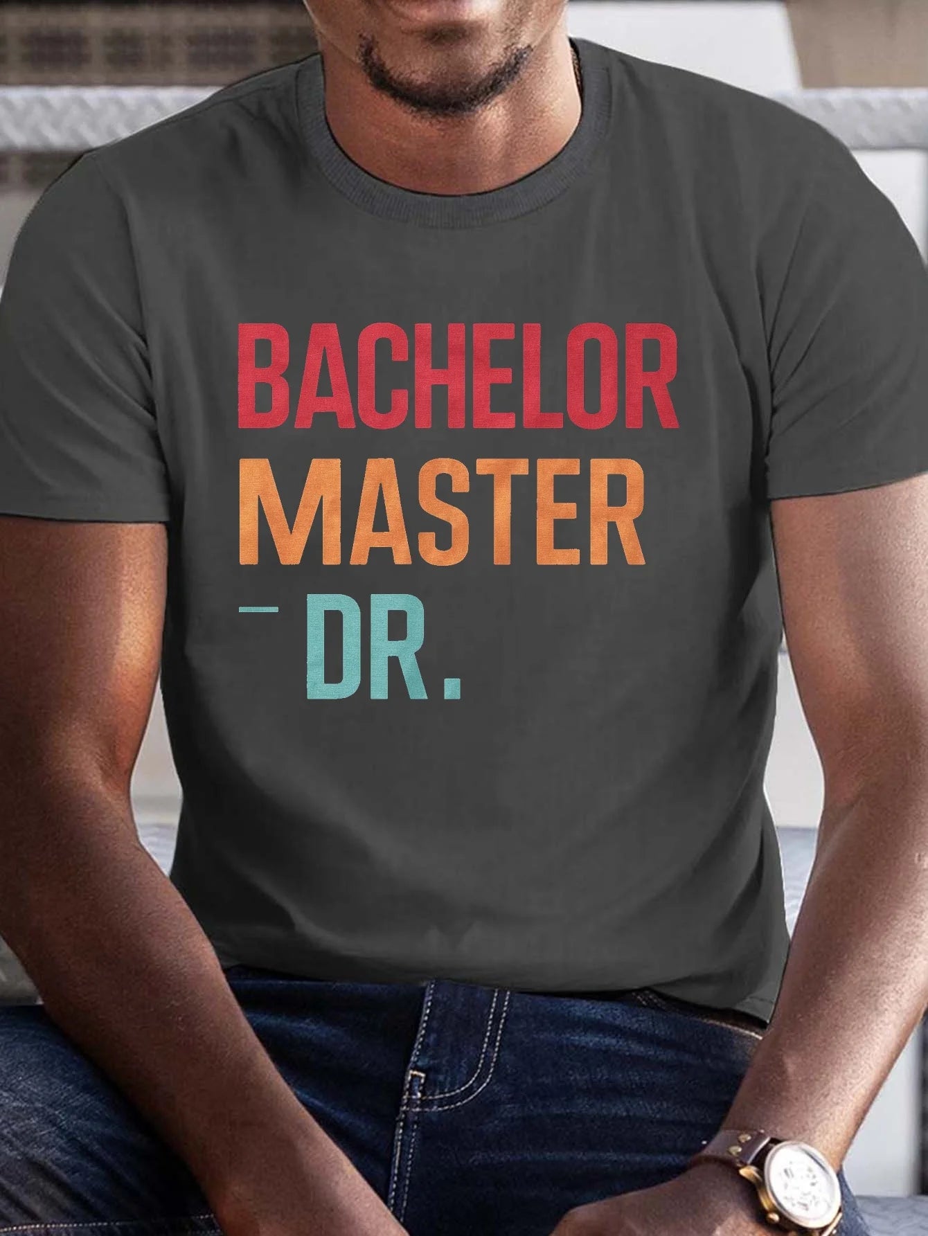 BACHELOR MASTER DR Print Short Sleeve Cotton T-Shirt For Men