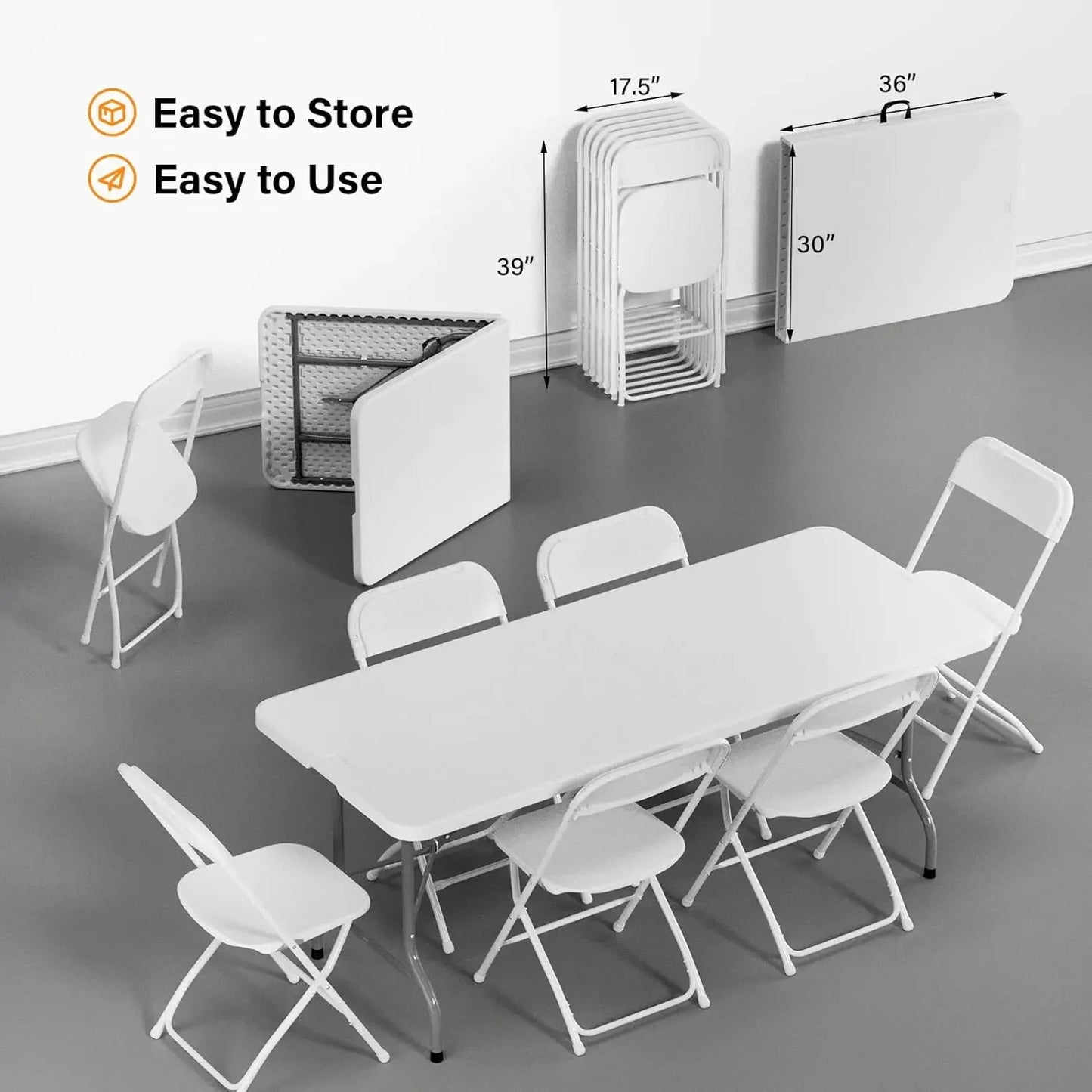 White Plastic Folding Table Set w/Folding Chairs