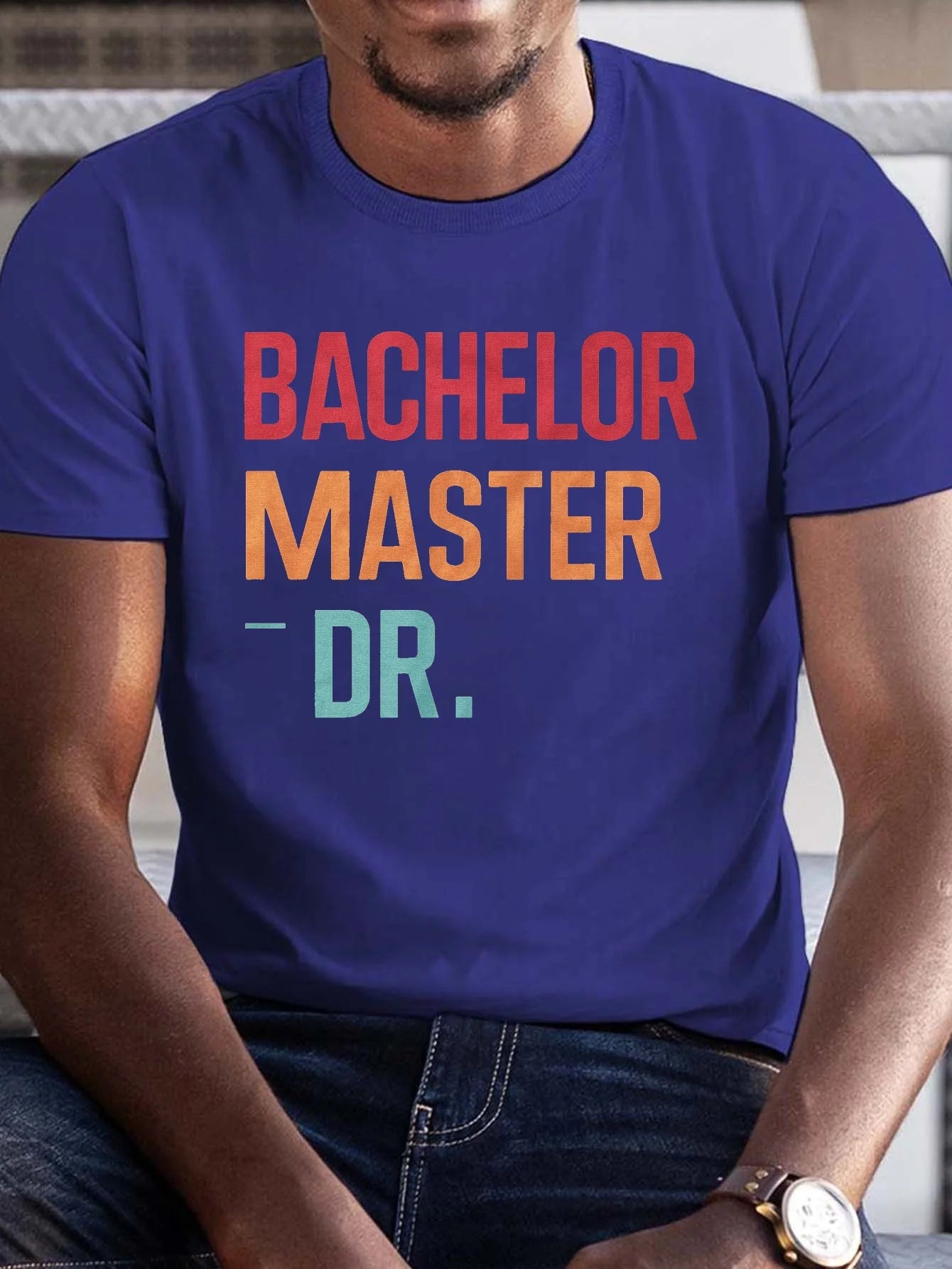 BACHELOR MASTER DR Print Short Sleeve Cotton T-Shirt For Men