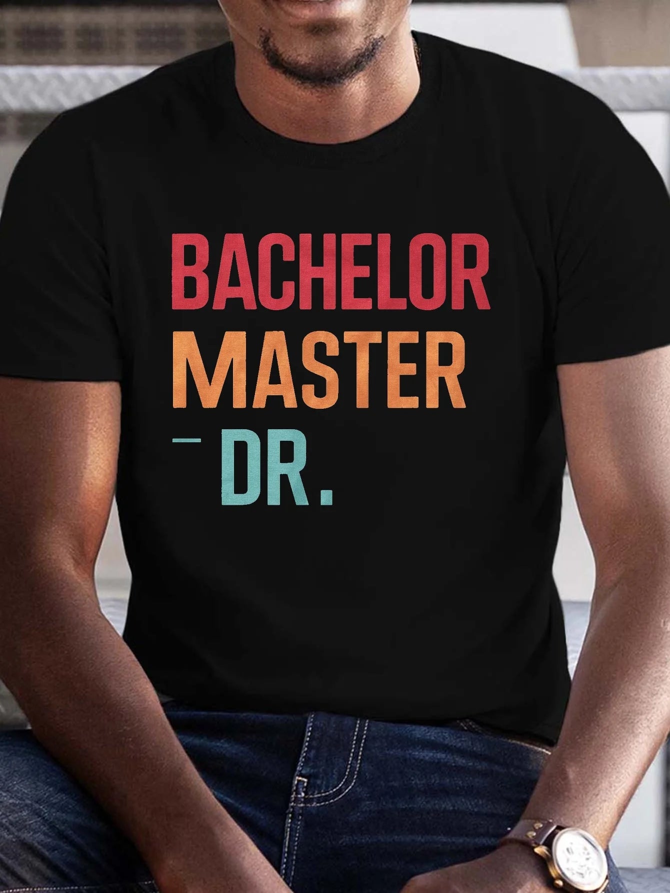 BACHELOR MASTER DR Print Short Sleeve Cotton T-Shirt For Men