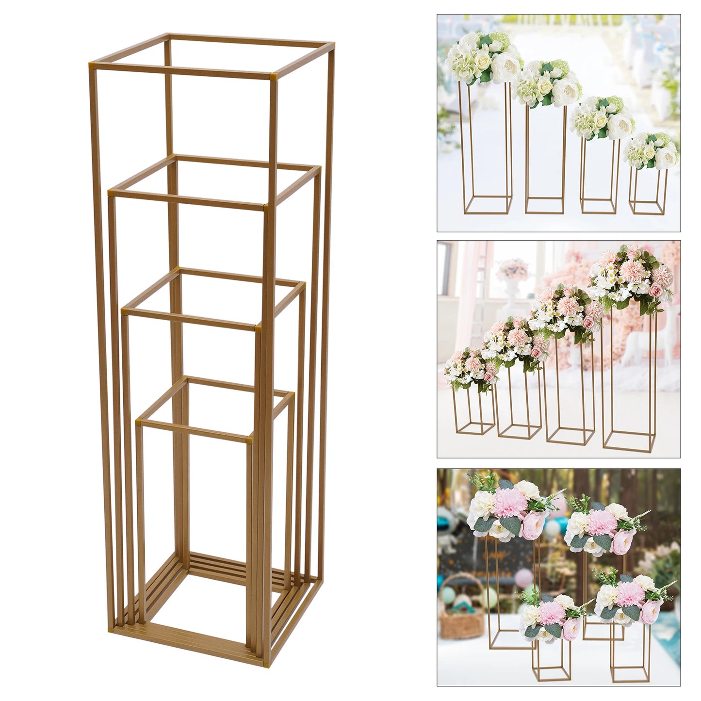 4Pcs Tall Gold Wedding Backdrop Flower Vase Stand