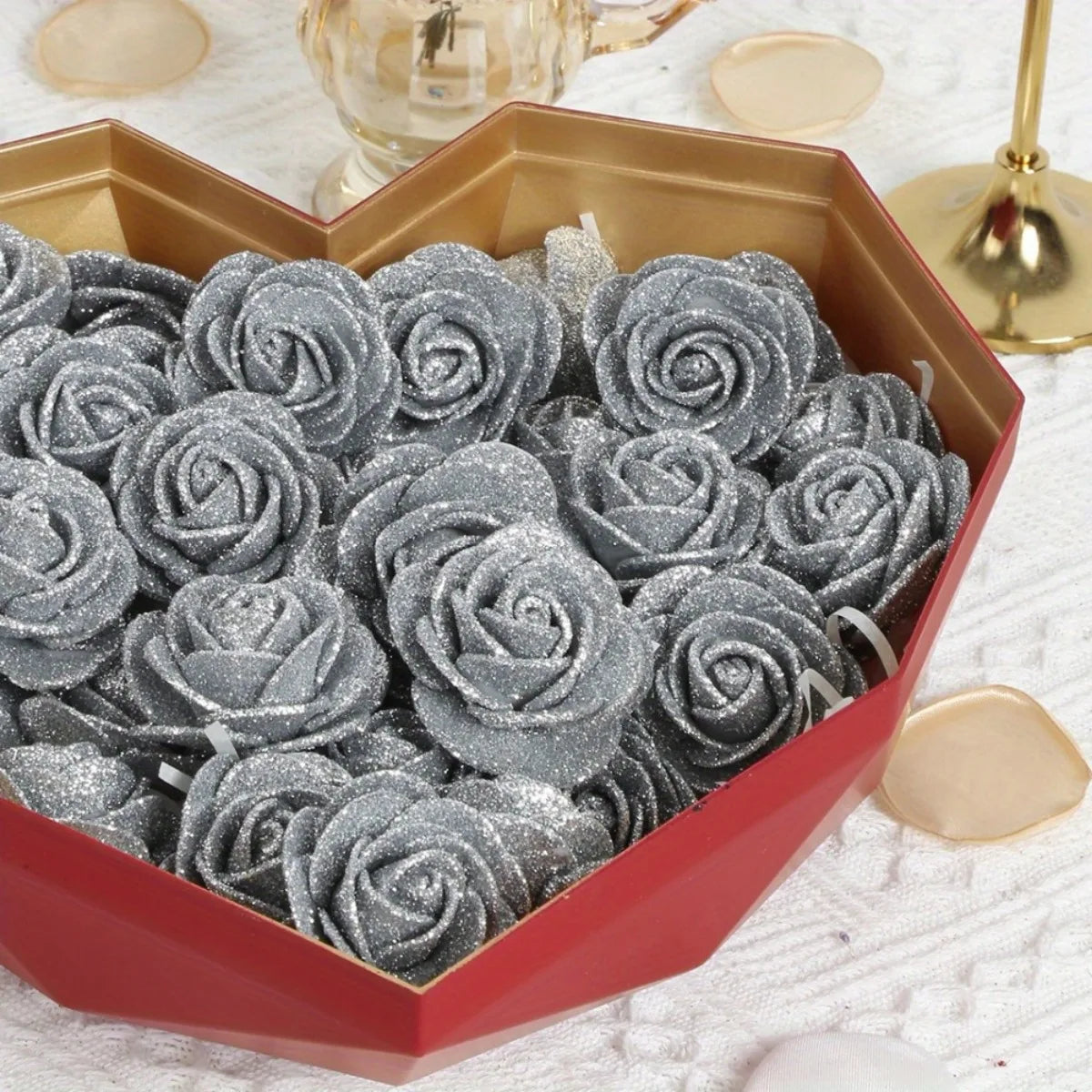 60Pcs Artificial Foam Flowers Glitter Roses with Stems