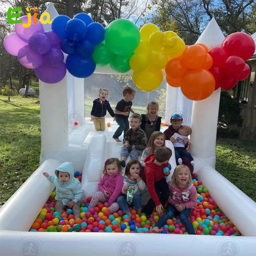 Inflatable White Bounce House Castle Ball Pit & Air Blower