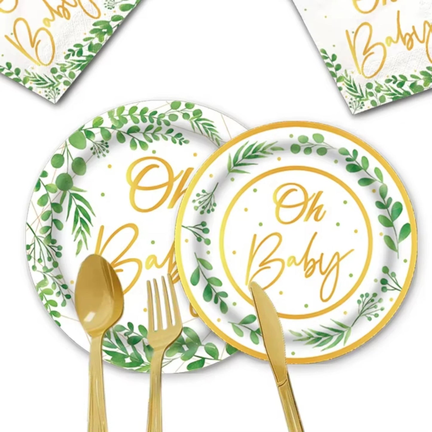 16 sets  Sage Greenery Baby Shower Party Supplies