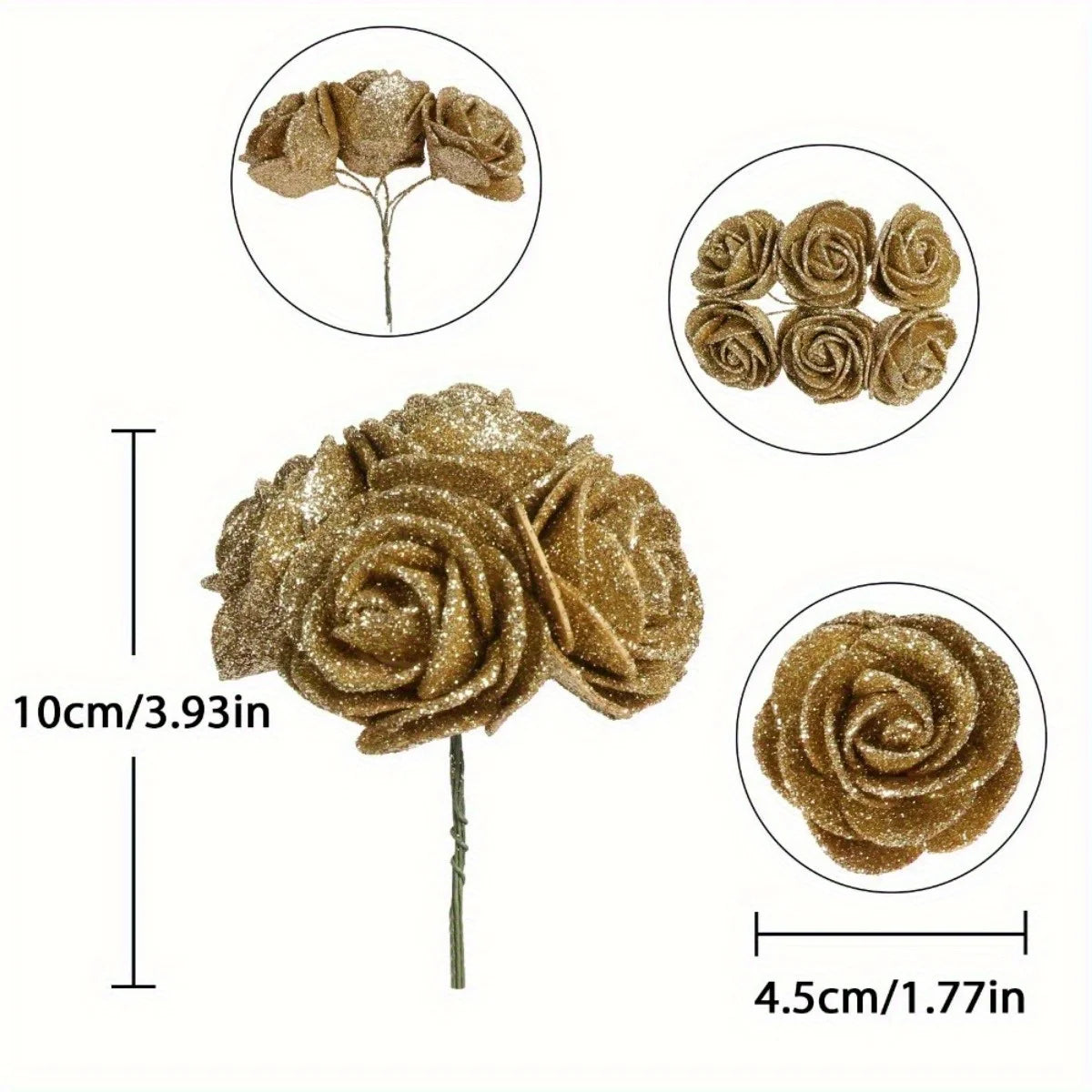 60Pcs Artificial Foam Flowers Glitter Roses with Stems